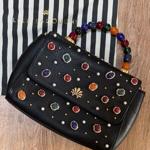 Lele Sadoughi Black Bag with Multicolor Embellishments